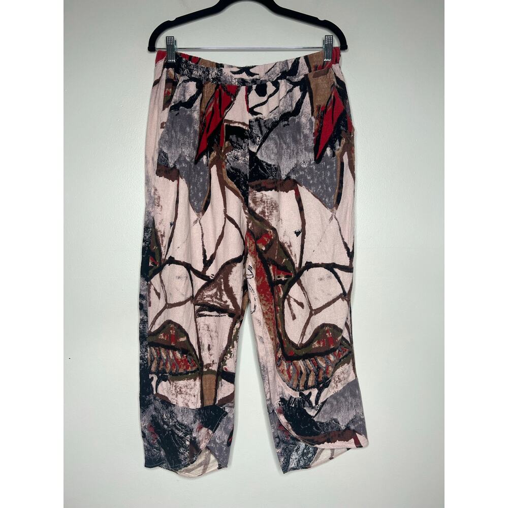 Women's Pull-On Harem Pants Cropped Abstract‎ Lagenlook Artsy Boho Pockets XL